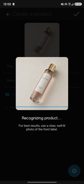 Adding a product, including the option to scan it with the camera