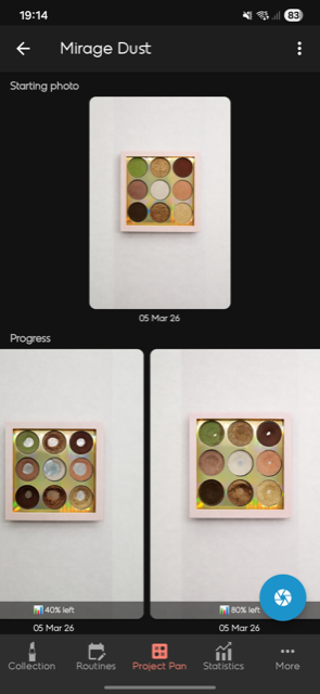 A Project Pan item with a starting photo and dated progress photos